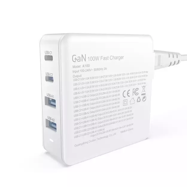 GaN 100W fast wall charger 2 x USB-C / 2 x USB Dudao A100EU - white 10