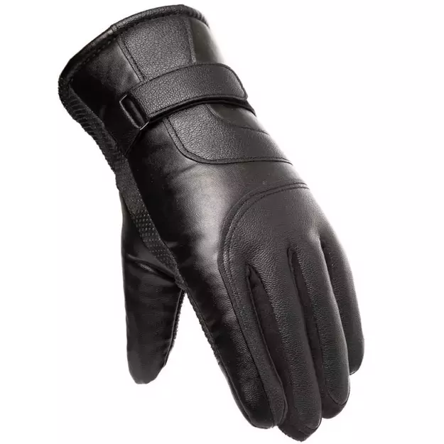 Men s insulated PU leather phone gloves - black