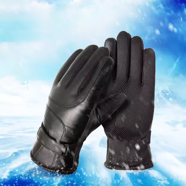 Men s insulated PU leather phone gloves - black 11