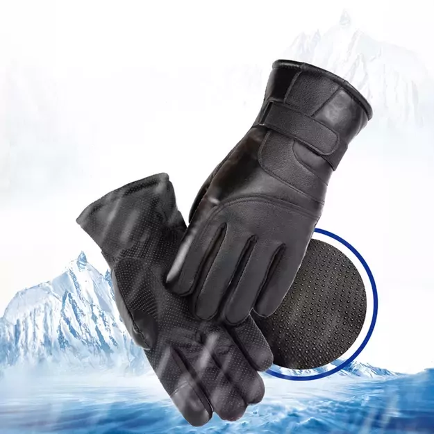 Men s insulated PU leather phone gloves - black 9