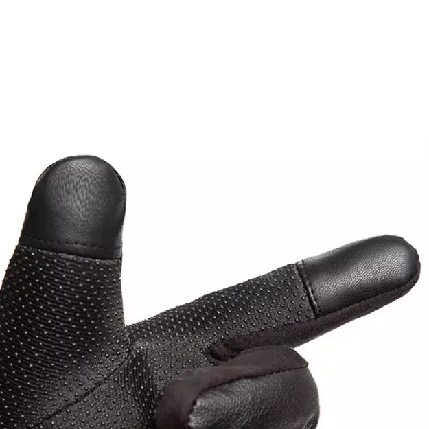 Men s insulated PU leather phone gloves - black 7