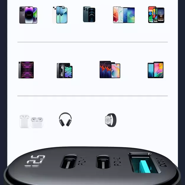 Joyroom JR-CCD04 30W 2x USB-C USB-A car charger with display - black 26