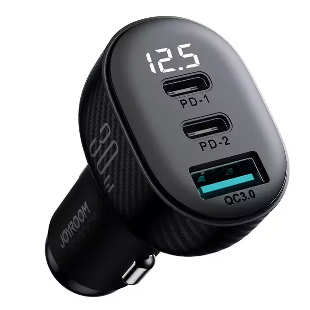 Joyroom JR-CCD04 30W 2x USB-C USB-A car charger with display - black 16