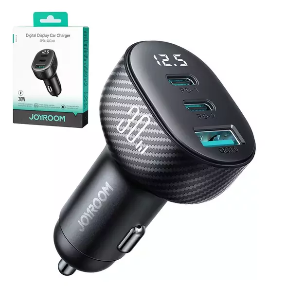 Joyroom JR-CCD04 30W 2x USB-C USB-A car charger with display - black 18