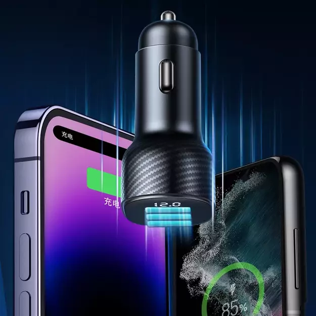 Joyroom JR-CCD04 30W 2x USB-C USB-A car charger with display - black 24