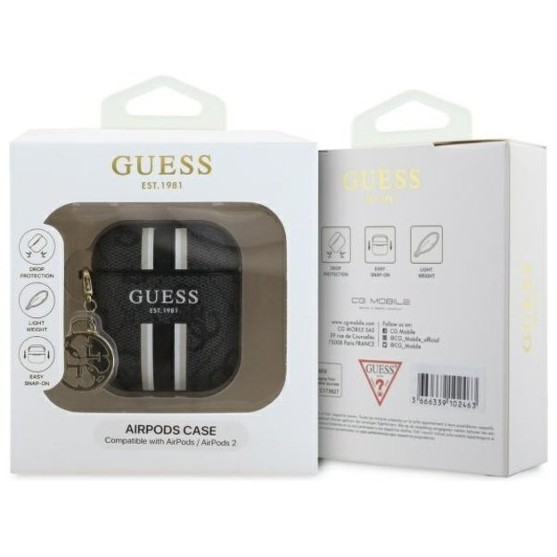 Guess GUA2P4RPSK AirPods 1/2 cover black/black 4G Printed Stripes Charm 2