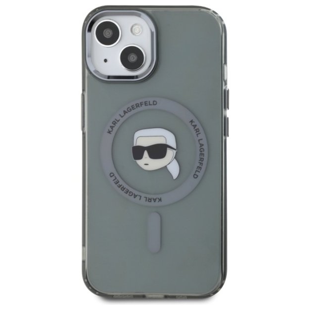Karl Lagerfeld KLHMP15SHLSKIK iPhone 15 6.1&quot  black/black hardcase IML Metal Karl Head MagSafe 2