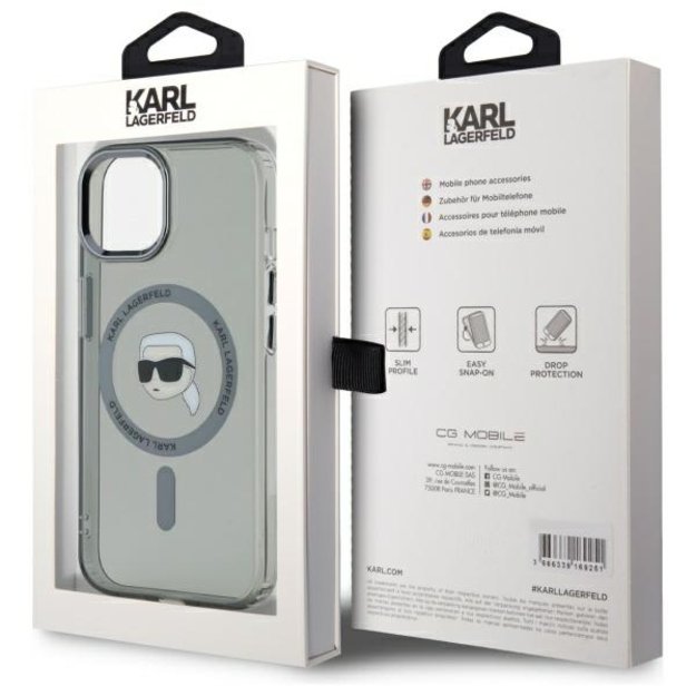 Karl Lagerfeld KLHMP15SHLSKIK iPhone 15 6.1&quot  black/black hardcase IML Metal Karl Head MagSafe 7
