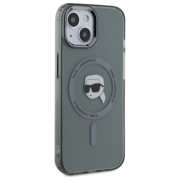 Karl Lagerfeld KLHMP15SHLSKIK iPhone 15 6.1&quot  black/black hardcase IML Metal Karl Head MagSafe 3