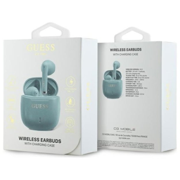 Guess Bluetooth headphones GUTWSJ14ESGQ TWS + docking station turquoise/turquoise Printed Classic Logo 3