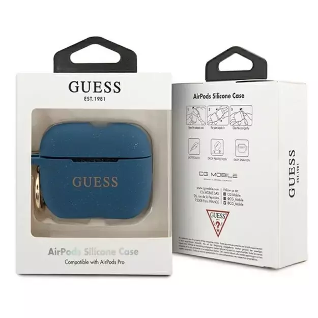 Guess GUACAPSILGLBL AirPods Pro cover blue/blue Silicone Glitter 2