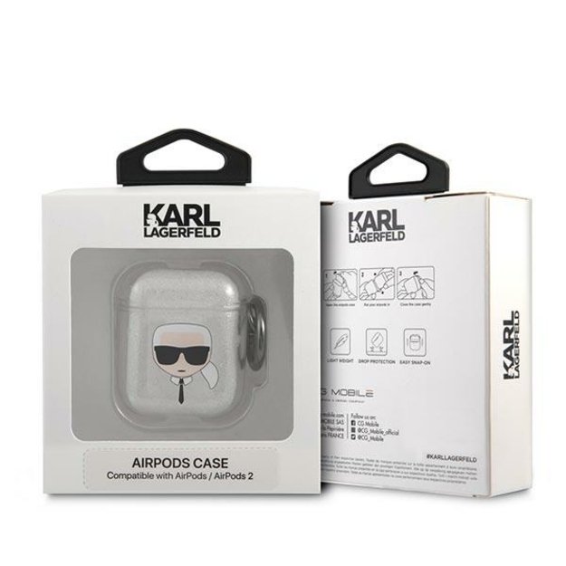 Karl Lagerfeld KLA2UKHGS AirPods cover srebrny/silver Glitter Karl`s Head 2