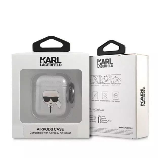 Karl Lagerfeld KLA2UKHGS AirPods cover srebrny/silver Glitter Karl`s Head 4