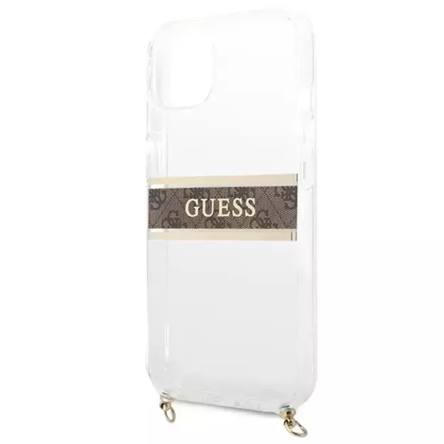 Guess GUHCP13SKC4GBGO iPhone 13 mini 5.4  Transparent hardcase 4G Brown Strap Gold Chain 5