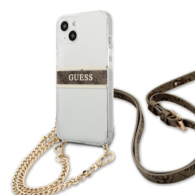 Guess GUHCP13SKC4GBGO iPhone 13 mini 5.4  Transparent hardcase 4G Brown Strap Gold Chain 9