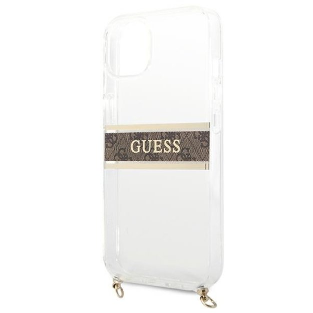Guess GUHCP13SKC4GBGO iPhone 13 mini 5.4  Transparent hardcase 4G Brown Strap Gold Chain 13