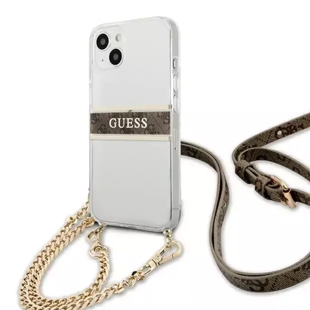 Guess GUHCP13SKC4GBGO iPhone 13 mini 5.4  Transparent hardcase 4G Brown Strap Gold Chain 1