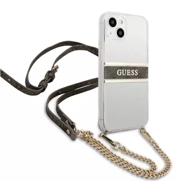 Guess GUHCP13SKC4GBGO iPhone 13 mini 5.4  Transparent hardcase 4G Brown Strap Gold Chain 3