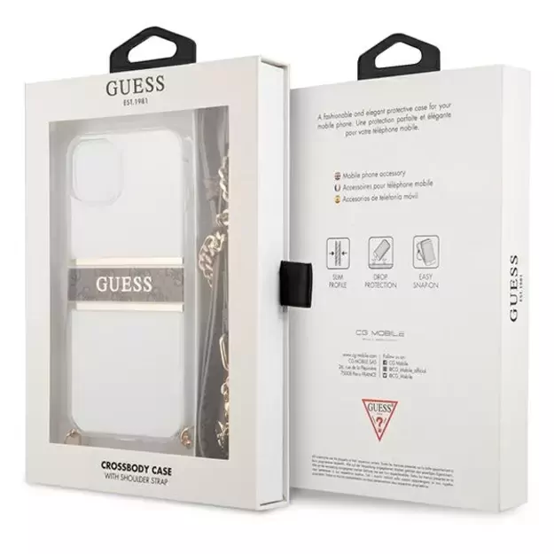 Guess GUHCP13SKC4GBGO iPhone 13 mini 5.4  Transparent hardcase 4G Brown Strap Gold Chain 7