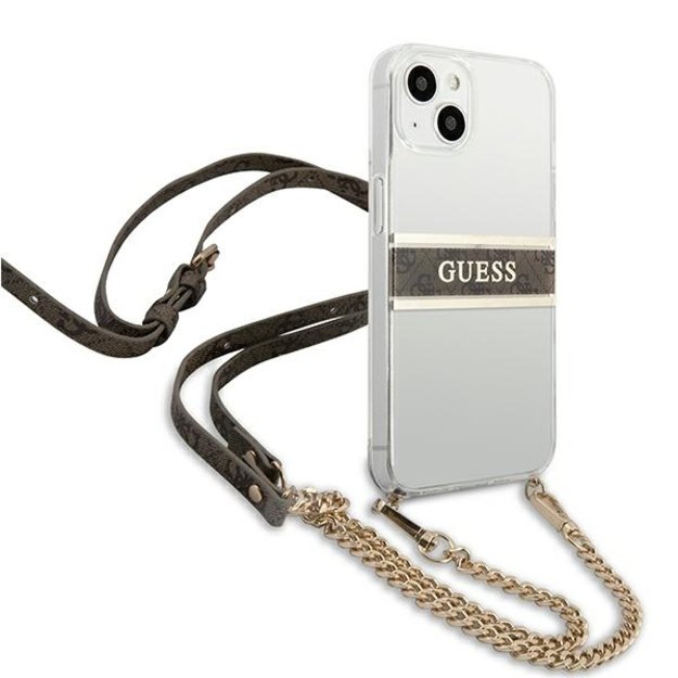 Guess GUHCP13SKC4GBGO iPhone 13 mini 5.4  Transparent hardcase 4G Brown Strap Gold Chain 11