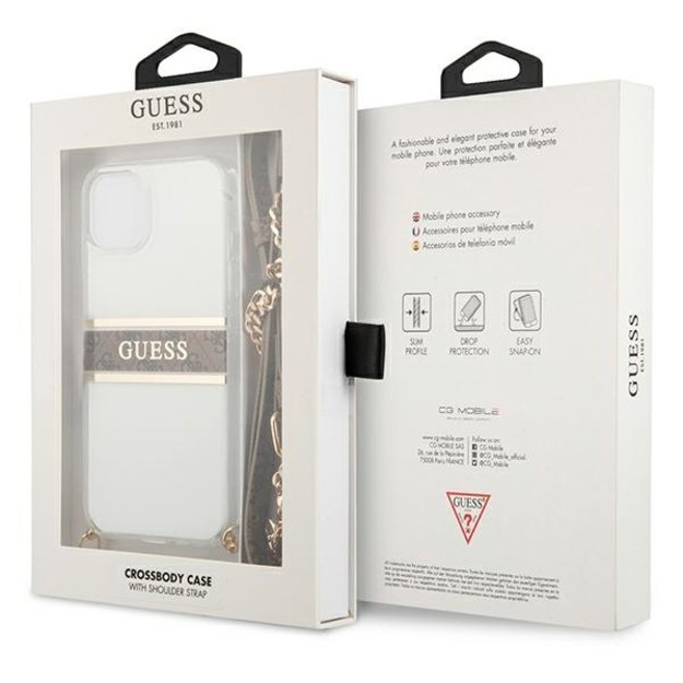 Guess GUHCP13SKC4GBGO iPhone 13 mini 5.4  Transparent hardcase 4G Brown Strap Gold Chain 8
