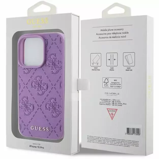 Guess Leather 4G Stamped case for iPhone 15 Pro - purple 7
