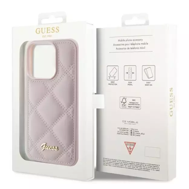Guess Quilted Metal Logo case for iPhone 15 Pro - pink 7
