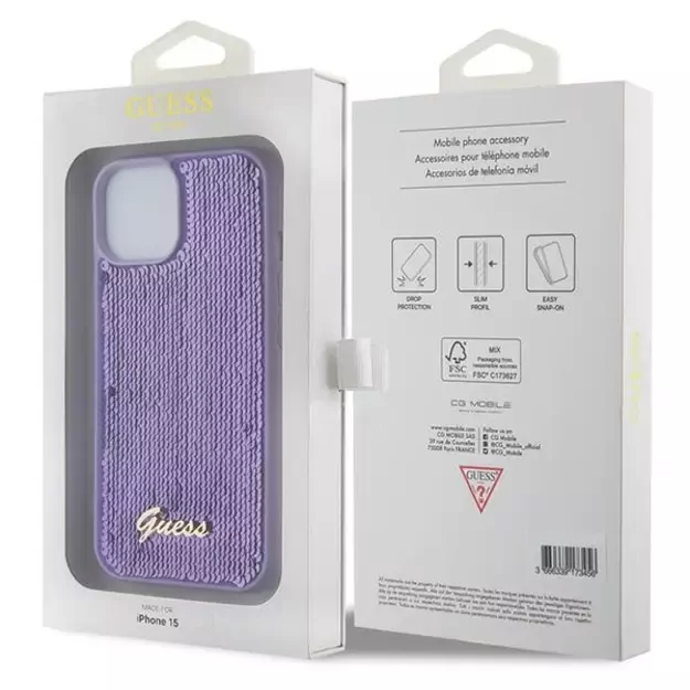 Guess Sequin Script Metal case for iPhone 15 - purple 7