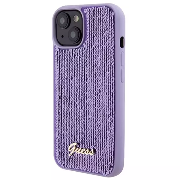 Guess Sequin Script Metal case for iPhone 15 - purple 1