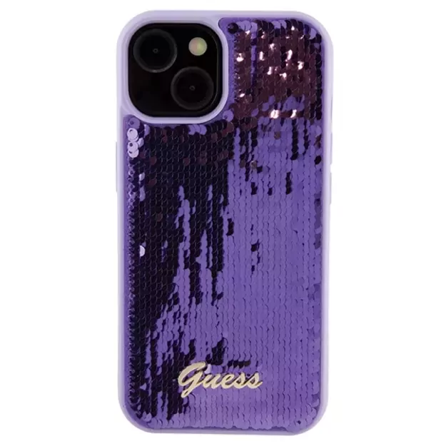 Guess Sequin Script Metal case for iPhone 15 - purple 2