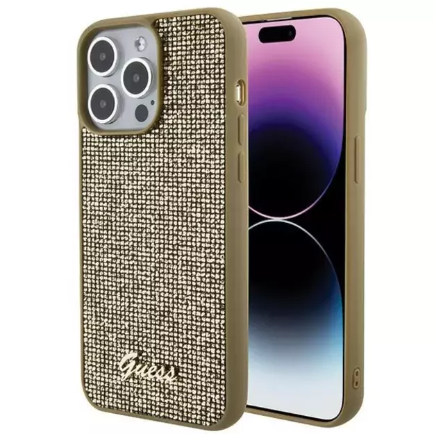 Guess Disco Metal Script case for iPhone 15 Pro Max - gold