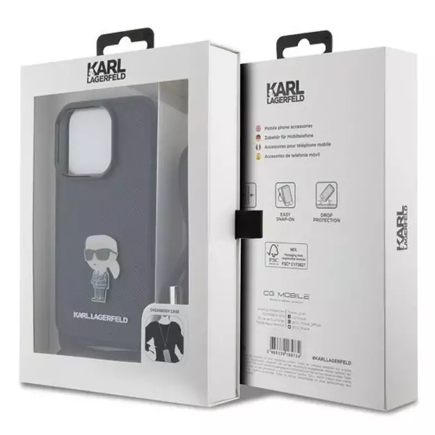 Karl Lagerfeld Crossbody Saffiano Monogram Metal Pin Karl &amp  Choupette Case for iPhone 15 Pro - Black 6