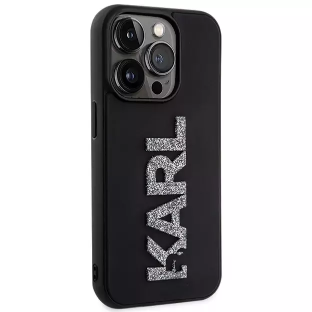 Karl Lagerfeld 3D Rubber Glitter Logo case for iPhone 15 Pro Max - black 3
