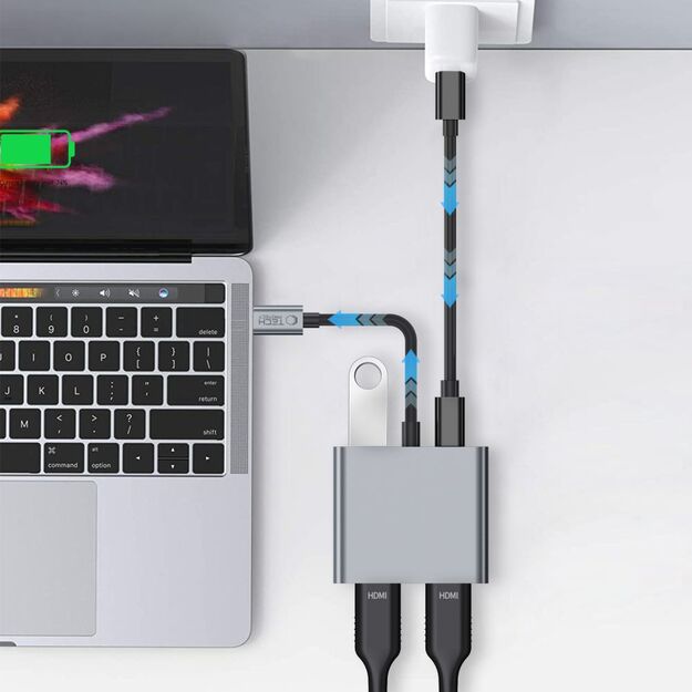 Tech-Protect HB08 4in1 USB-C + USB2.0 + 2 x HDMI 4K 60HZ adapter - gray 5