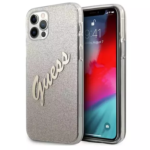 Guess GUHCP12LPCUGLSGO iPhone 12 Pro Max 6.7&quot  gold/gold hardcase Glitter Gradient Script