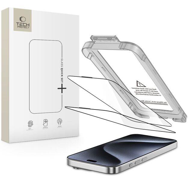 Tech-Protect Quick Set+ 2-pack tempered glass for iPhone 15 Pro Max - black