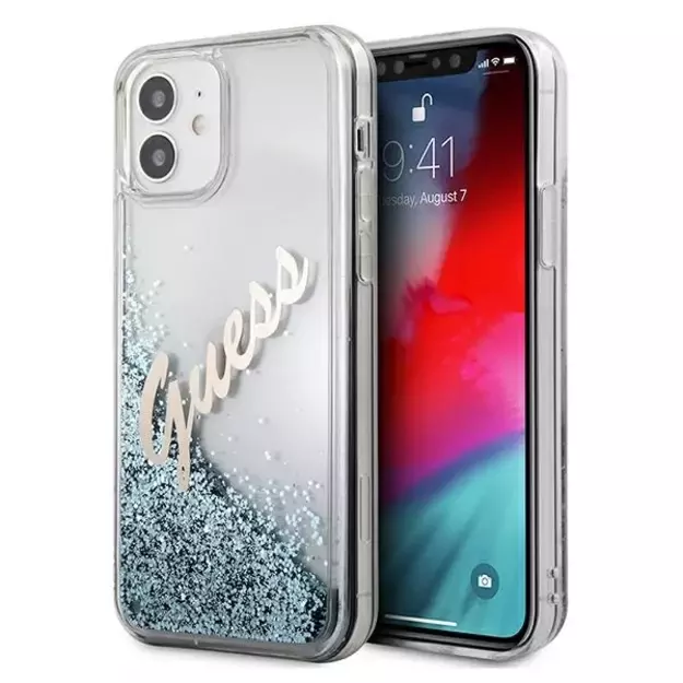 Guess GUHCP12SGLVSBL iPhone 12 mini 5.4&quot  blue/blue hardcase Glitter Vintage Script