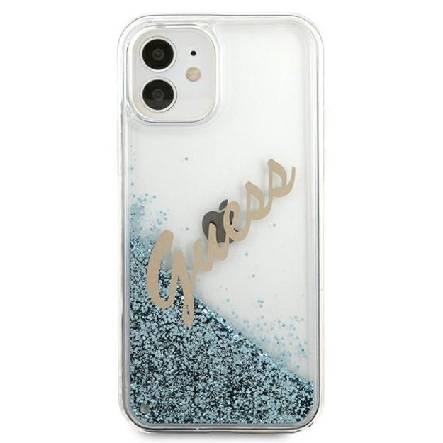 Guess GUHCP12SGLVSBL iPhone 12 mini 5.4&quot  blue/blue hardcase Glitter Vintage Script 9