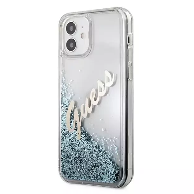 Guess GUHCP12SGLVSBL iPhone 12 mini 5.4&quot  blue/blue hardcase Glitter Vintage Script 1