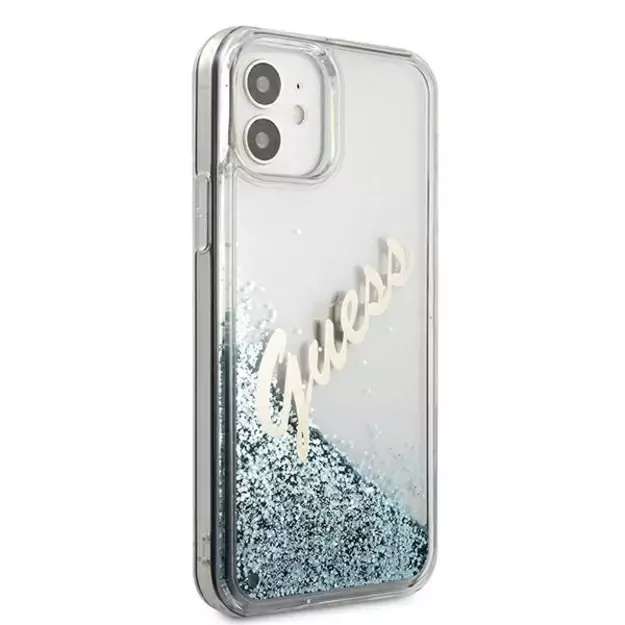 Guess GUHCP12SGLVSBL iPhone 12 mini 5.4&quot  blue/blue hardcase Glitter Vintage Script 3