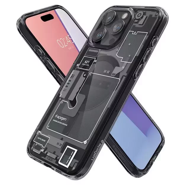Spigen Ultra Hybrid Mag Case with MagSafe for iPhone 15 Pro - Dark Gray (Zero One Pattern) 20
