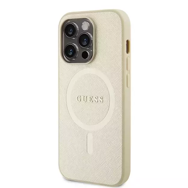 Guess GUHMP15LPSAHMCB iPhone 15 Pro 6.1&quot  gold/gold hardcase Saffiano MagSafe 1