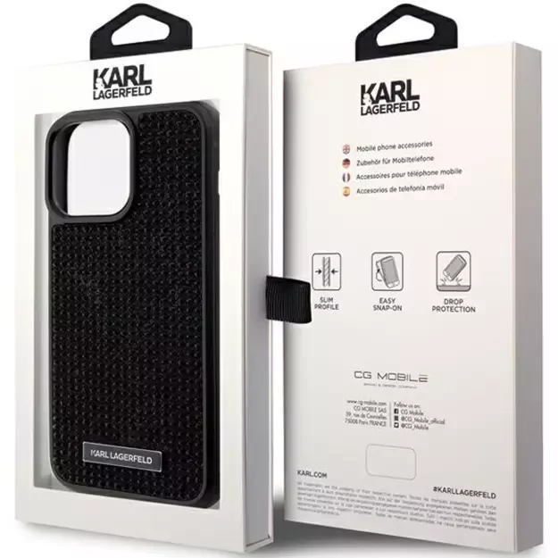 Karl Lagerfeld Rhinestone Logo Metal Plate case for iPhone 15 Pro Max - black 7