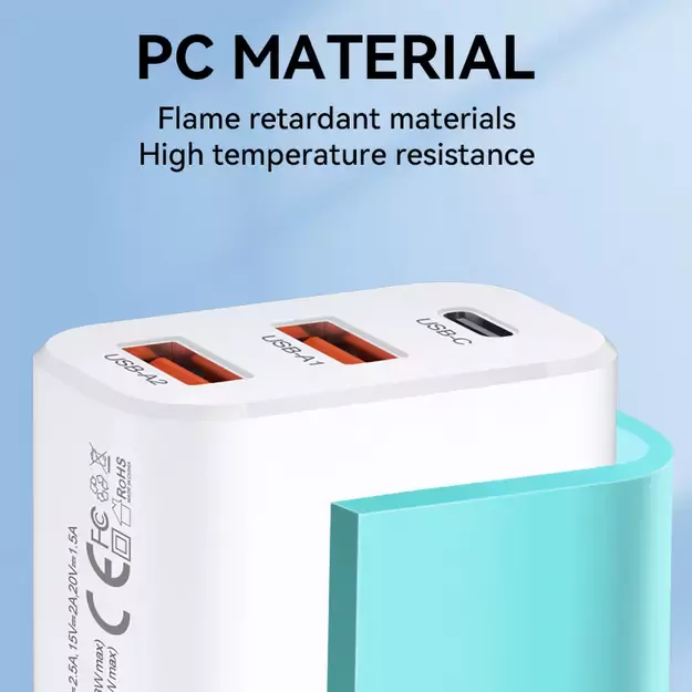 Wozinsky CWCUCW 30W USB-C / 2 x USB-A wall charger - white 21