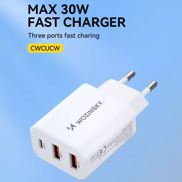 Wozinsky CWCUCW 30W USB-C / 2 x USB-A wall charger - white 18