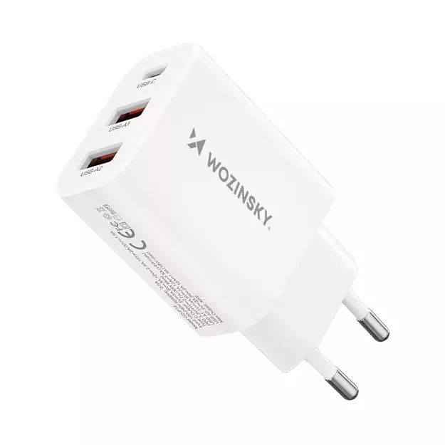 Wozinsky CWCUCW 30W USB-C / 2 x USB-A wall charger - white