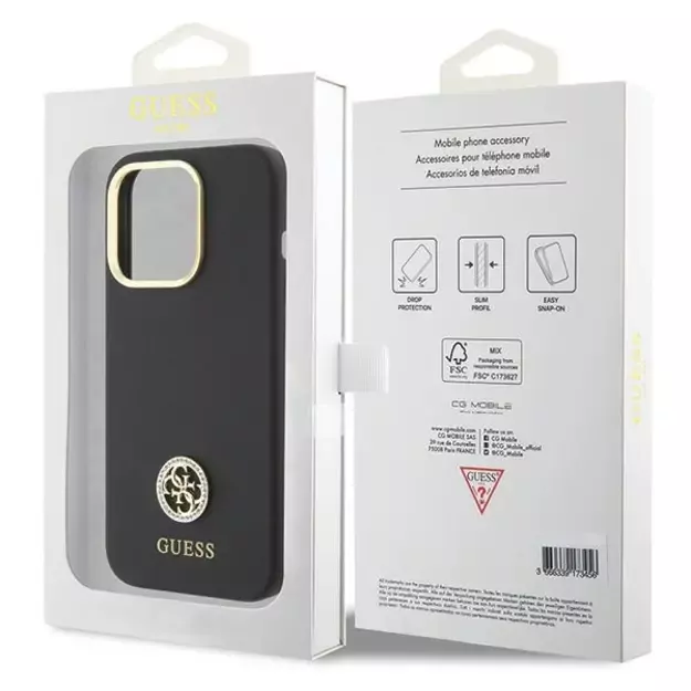 Guess Silicone Logo Strass 4G Case for iPhone 15 Pro - Black 6