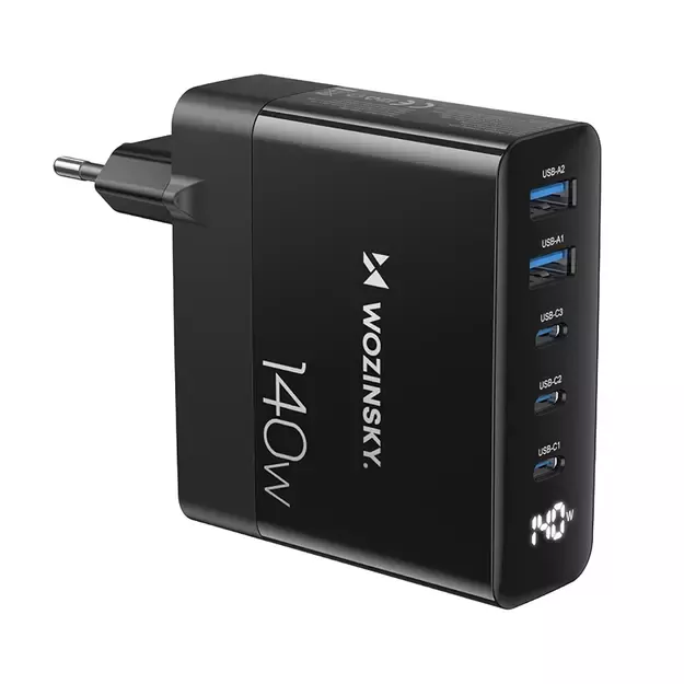 Wozinsky CGWCB 140W GaN wall charger 3 x USB-C / 2 x USB-A - black