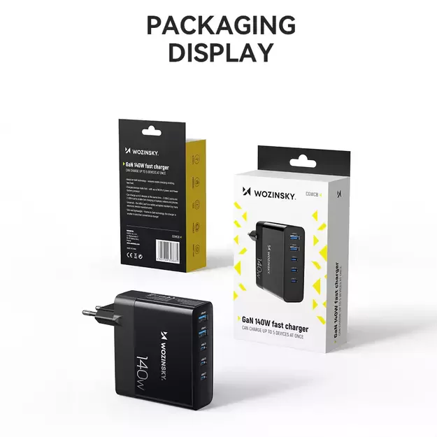 Wozinsky CGWCB 140W GaN wall charger 3 x USB-C / 2 x USB-A - black 17