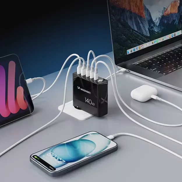 Wozinsky CGWCB 140W GaN wall charger 3 x USB-C / 2 x USB-A - black 23